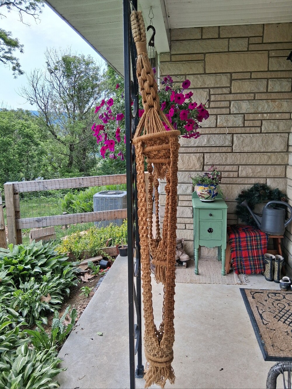 Vintage 70s Jute Macrame Boho Plant Hanger 68" Long Beige Hippie Cottage RARE